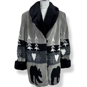 Vintage Monterey Faux Fur Coat Size 10 Novelty Bear Heart Graphic Winter Jacket‎